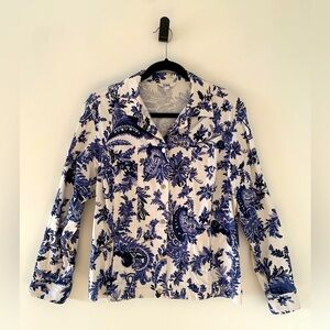 Tabi Navy Floral Stretch Jean Jacket with Snaps Size M